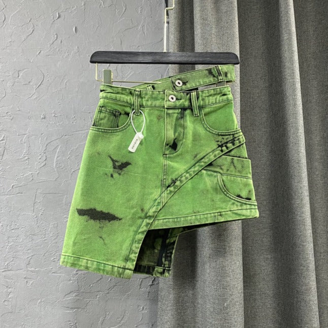 Distressed denim shorts with acid wash