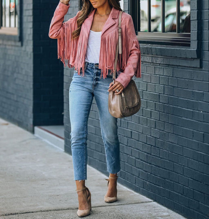 Fringed cardigan with tasselled hem, e-girl biker jacket, 90s vintage streetwear