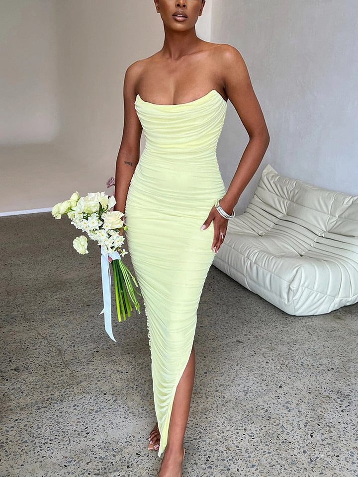 Long strapless ribbed dress