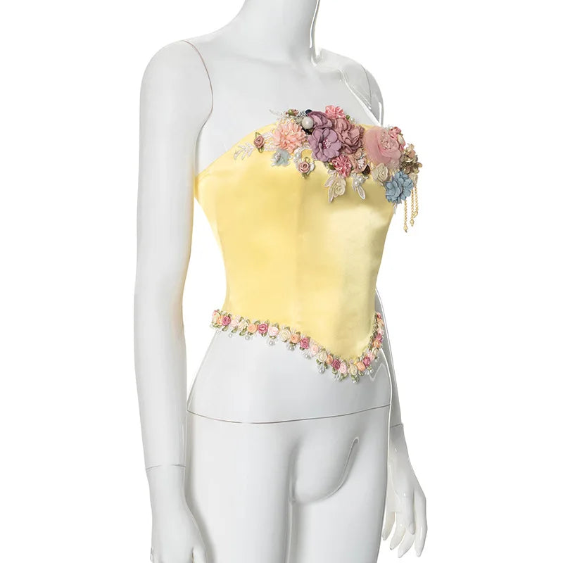 Corset top with floral embellishment