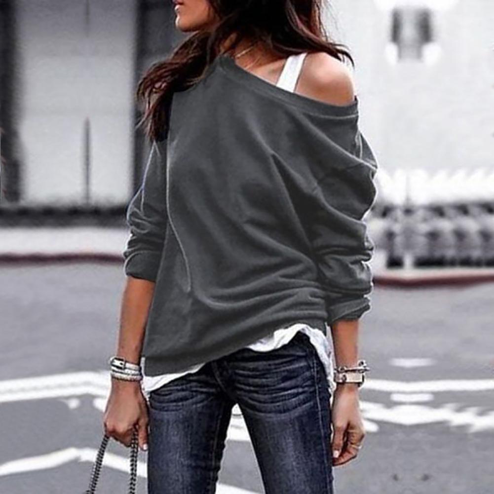 Glamorous off-the-shoulder shirt - women's fashion long sleeve T-shirt for autumn