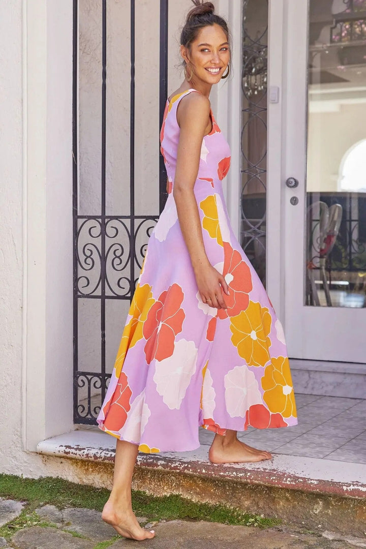 Purple flowered long dress