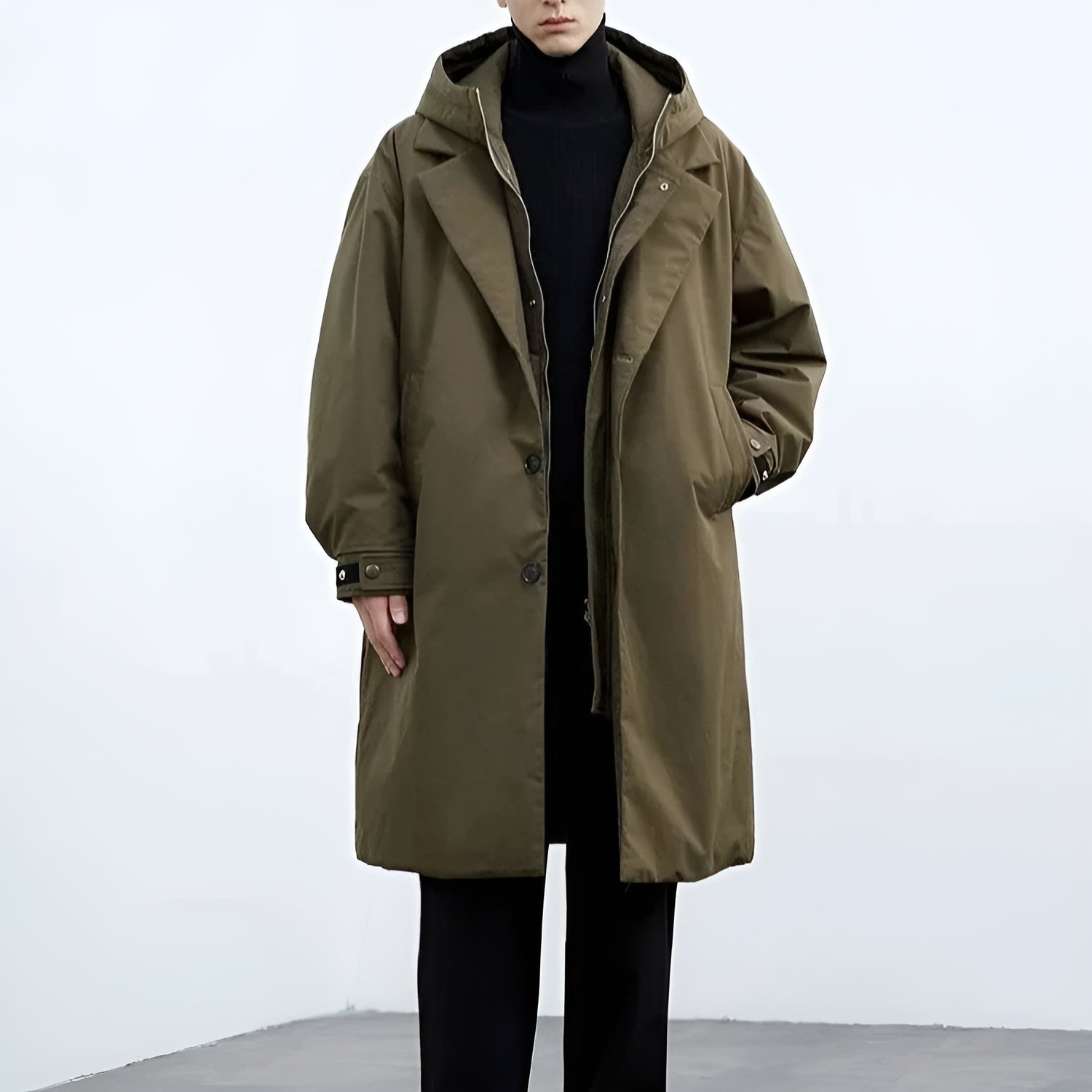 Men - Stylish Trench Coat - Water-Resistant Fabric - Versatile Outerwear - Designed for All Seasons