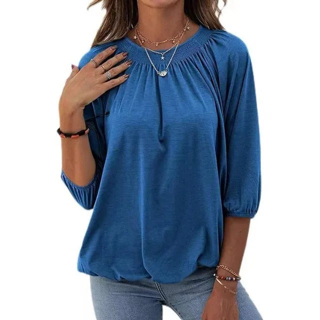 Pleated blouse with quarter sleeves