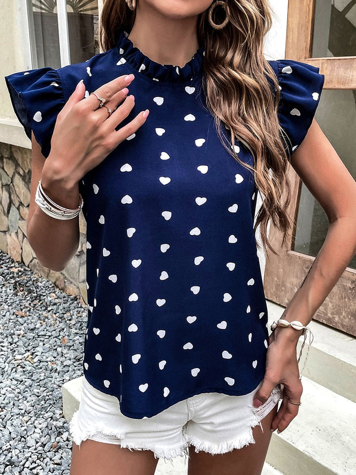 Summer blouse with short sleeves and heart print