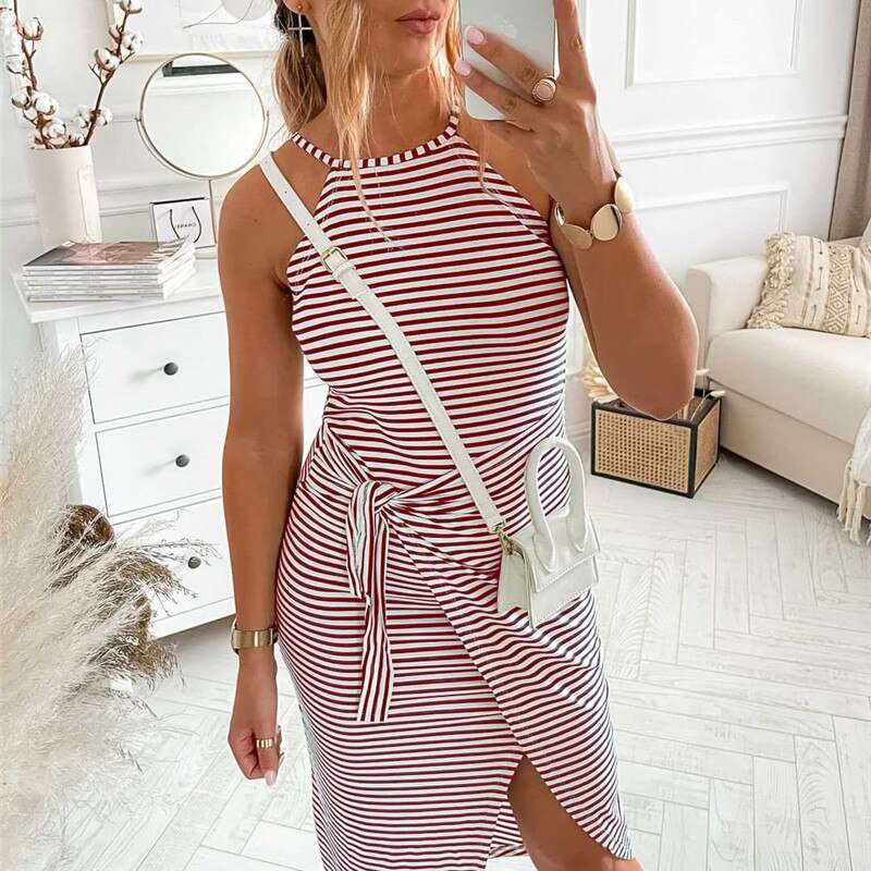 Bénanique™️ Casual striped midi dress
