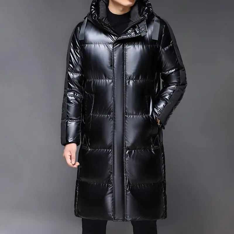 Men's - Black Long Jacket with Hood for Winter