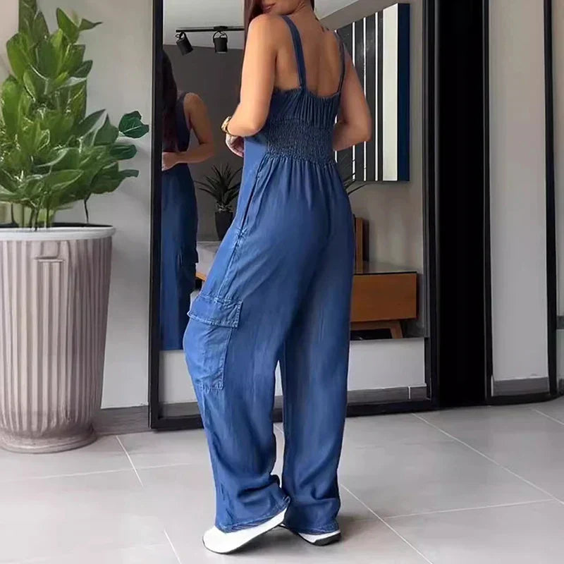 Seductive jumpsuit made from faux denim