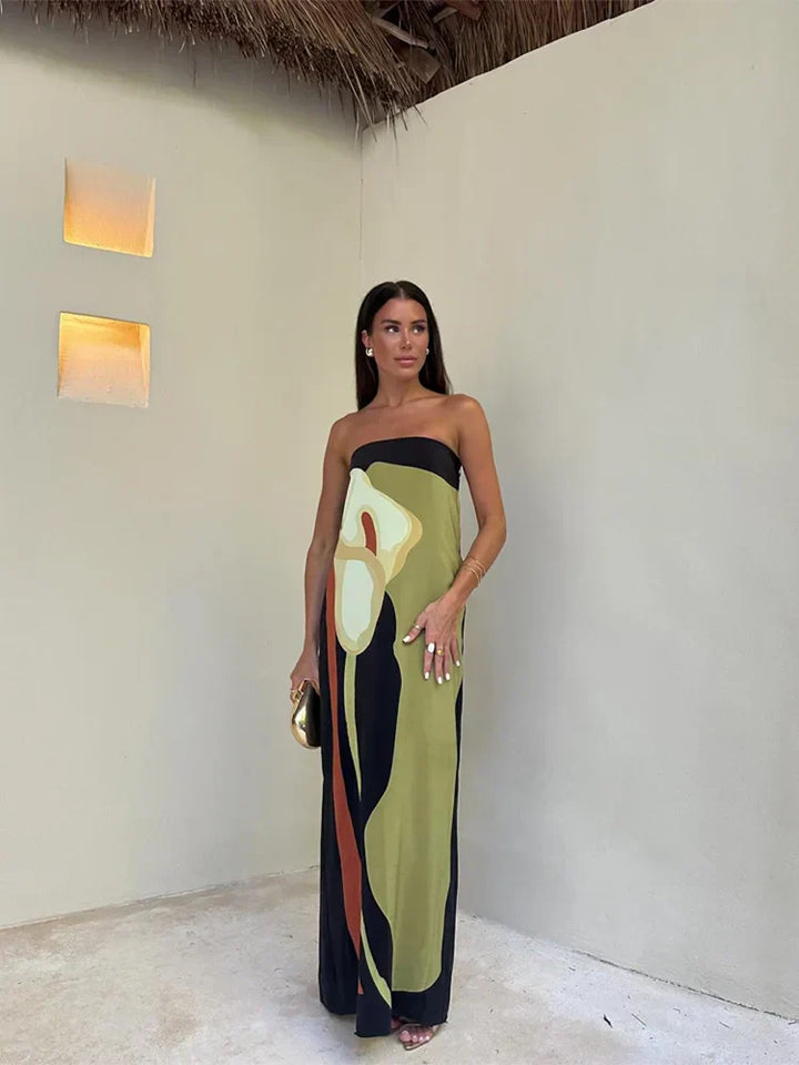 Elegant strapless maxi dress green