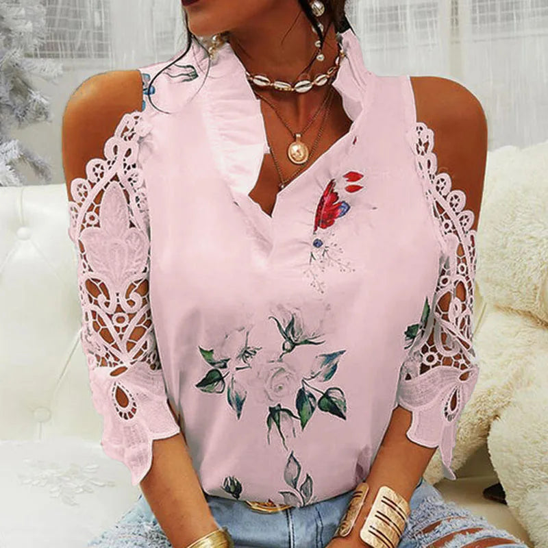 Lace blouse with V-neck