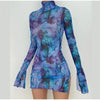 Turtleneck dress with abstract art print