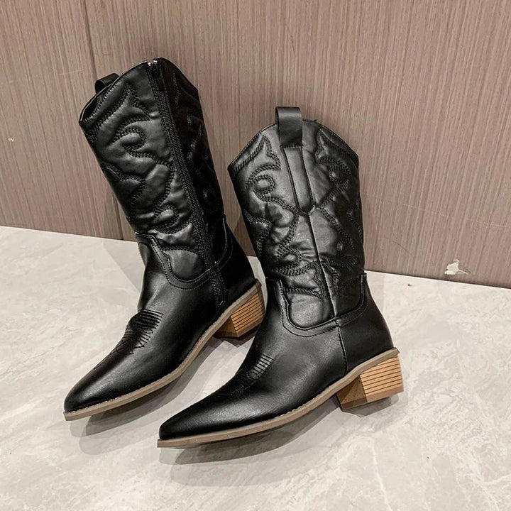 Retro western cowboy boots with side zip