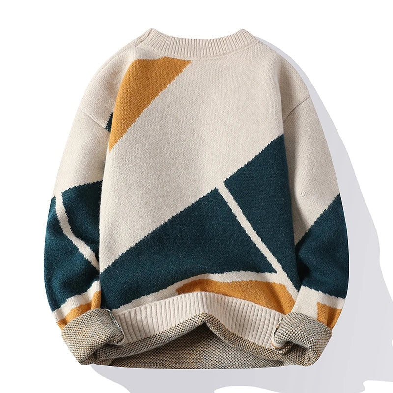 Sweater with geometric pattern and round neckline