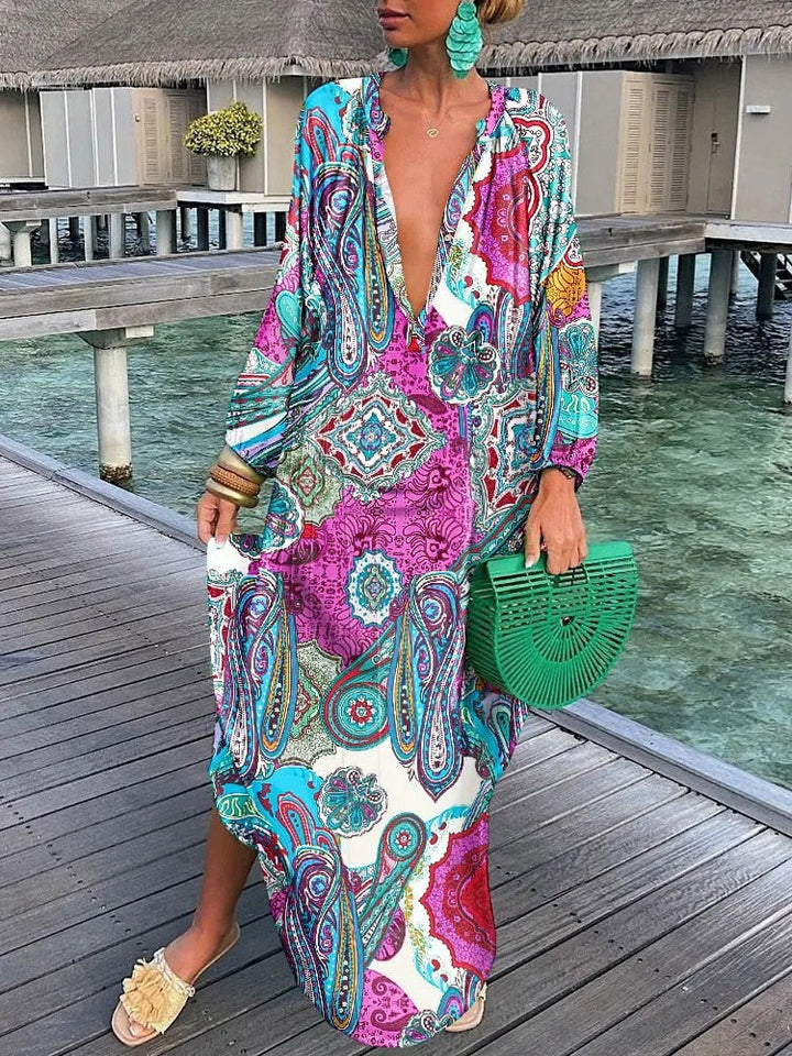 Bohemian long sleeve maxi dress