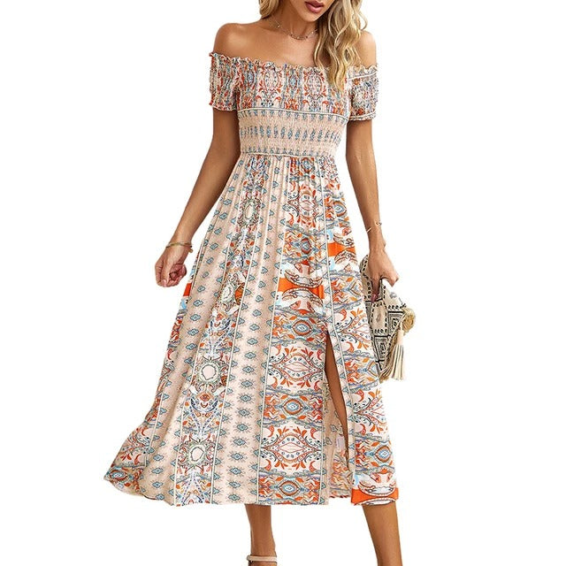 Boho dress with floral hem