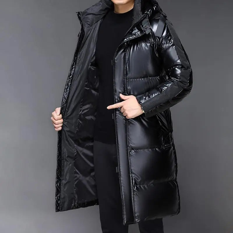 Men's - Black Long Jacket with Hood for Winter
