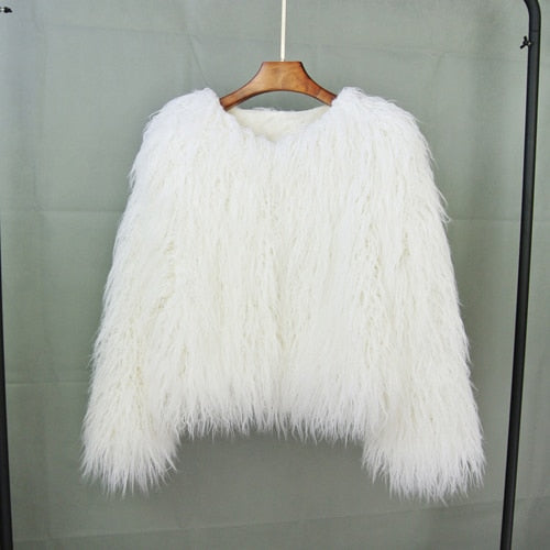 Fur coat ladies thick warm faux fur coat