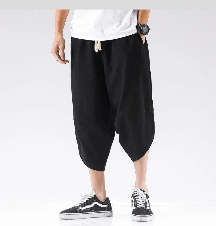 Elastic Waist Cross Harem Cropped Trousers for Men