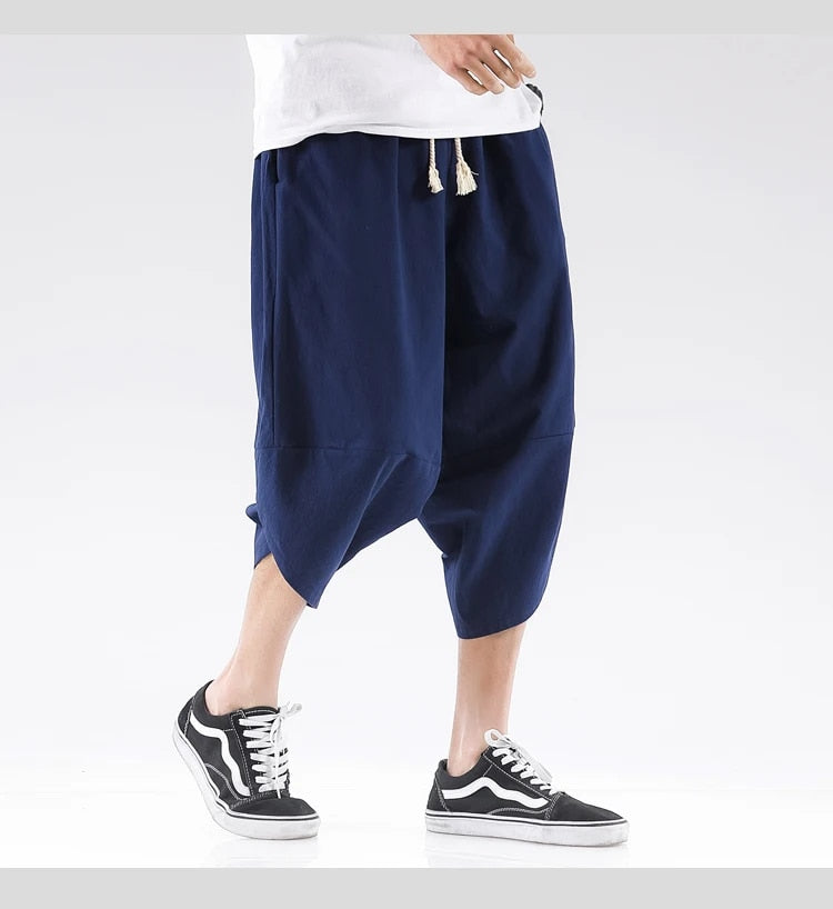 Elastic Waist Cross Harem Cropped Trousers for Men