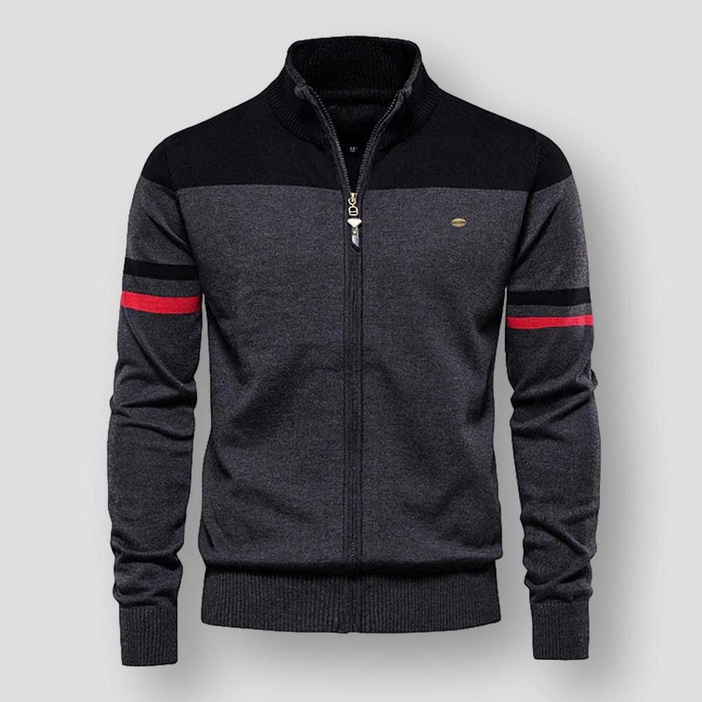 Men's - Retro Cardigan - Ribbed Collar - Cotton Polyester Blend - Cosy Fashion Layer