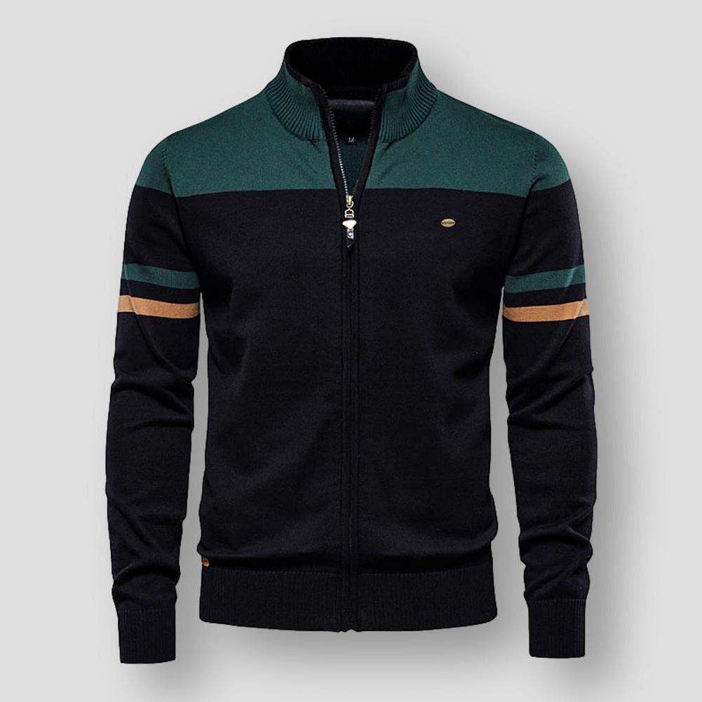 Men's - Retro Cardigan - Ribbed Collar - Cotton Polyester Blend - Cosy Fashion Layer