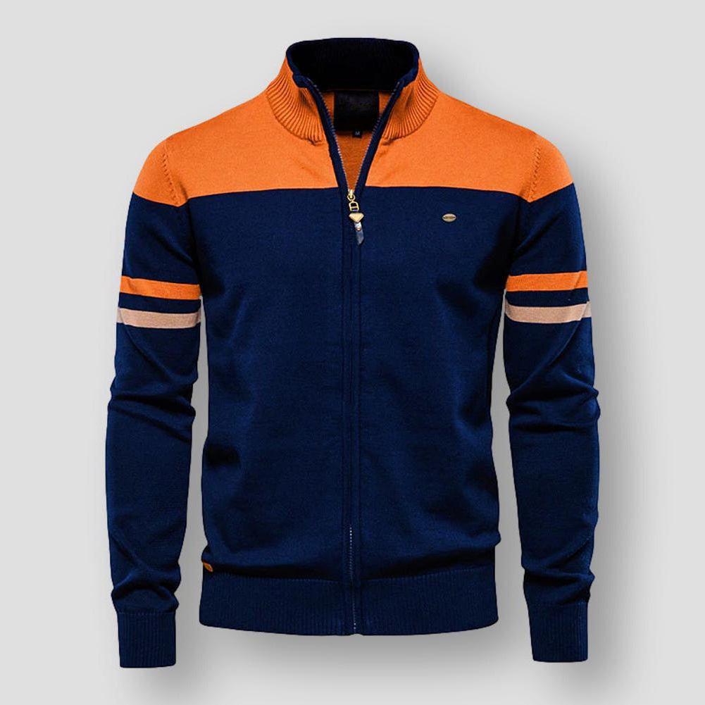Men's - Retro Cardigan - Ribbed Collar - Cotton Polyester Blend - Cosy Fashion Layer