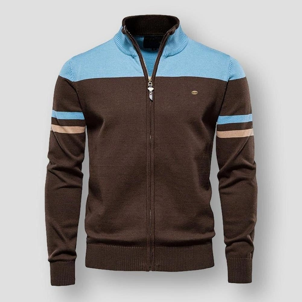Men's - Retro Cardigan - Ribbed Collar - Cotton Polyester Blend - Cosy Fashion Layer