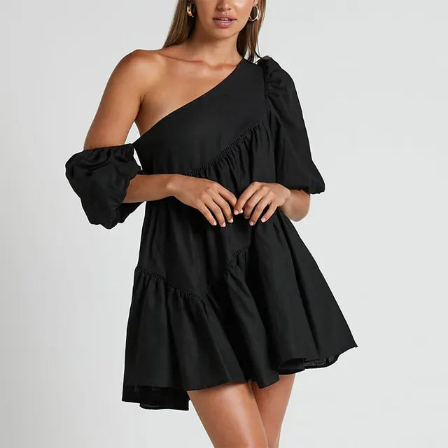 Mini dress with puff sleeves in loose fit