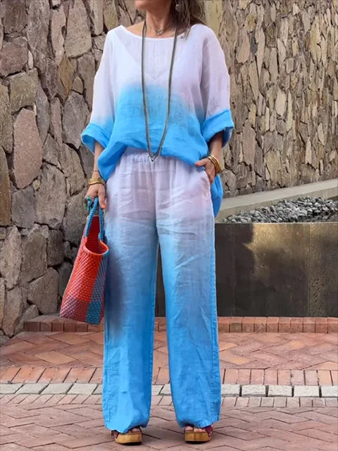 Colour gradient wide leg trousers set