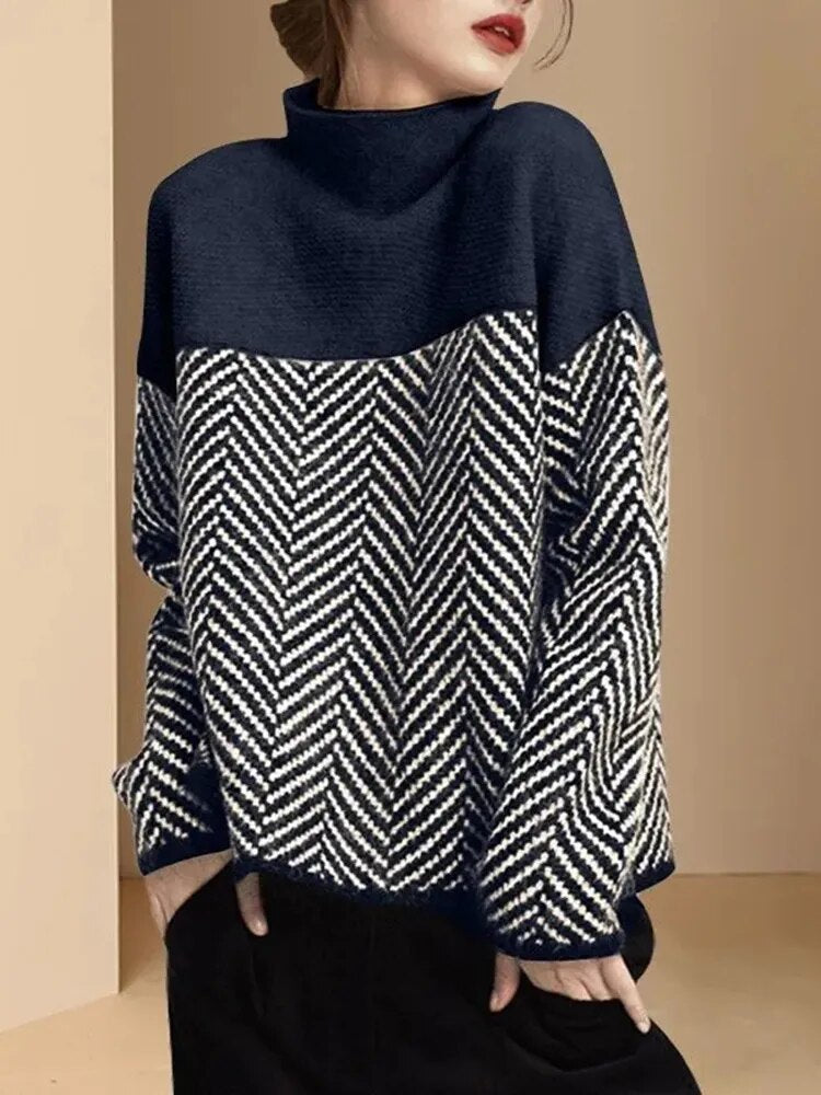 Women's - High Collar Loose Soft Jumper - Breathable Fabric - Knitwear for Stylish Comfort