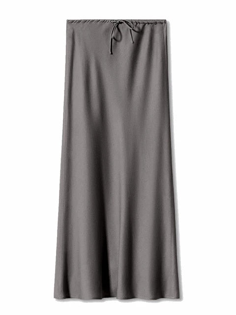 Maxi satin dress with high waist