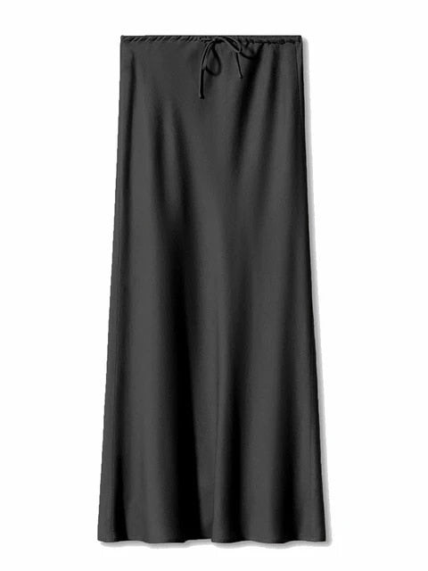 Maxi satin dress with high waist