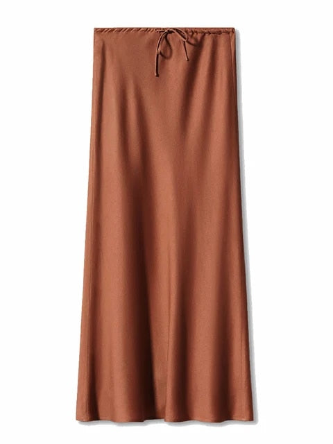 Maxi satin dress with high waist