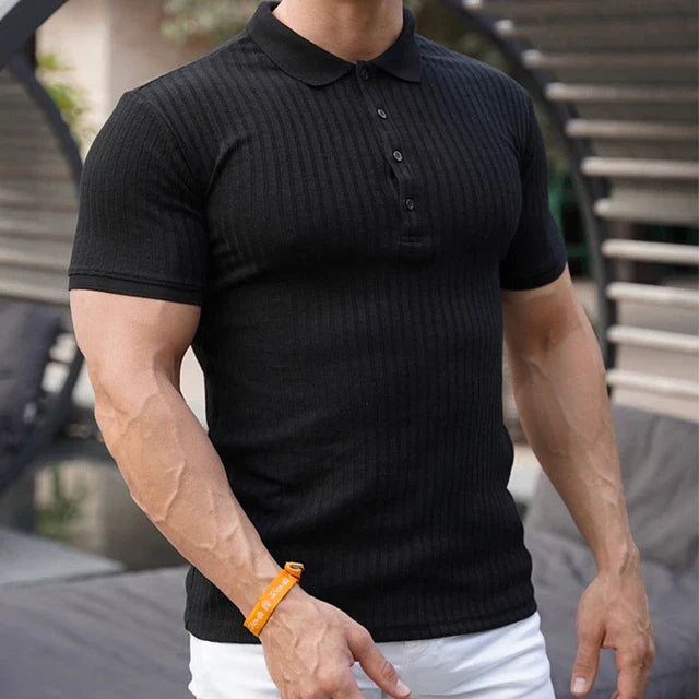 Men's Slim Fit Single Colour Ribbed Breathable Polo Shirt