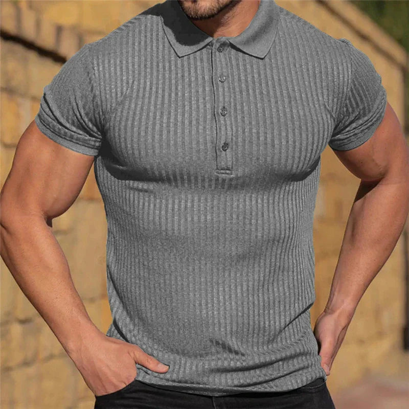 Men's Slim Fit Single Colour Ribbed Breathable Polo Shirt