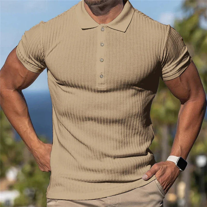 Men's Slim Fit Single Colour Ribbed Breathable Polo Shirt