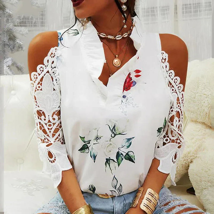 Elegant blouse with floral pattern and V-neckline