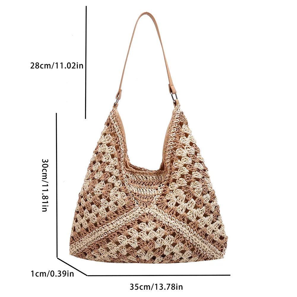 Bohemian handmade straw shoulder bag for women