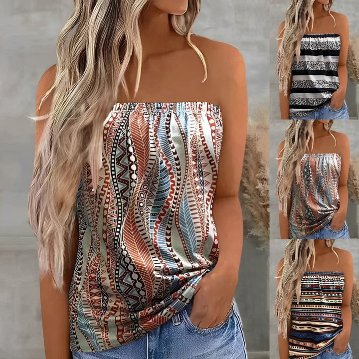 Ethnic tank top with printed chest