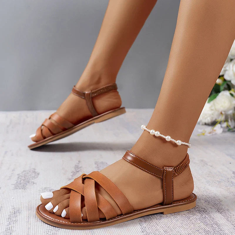 Women's summer sandals in Roman style with straps and non-slip rubber soles