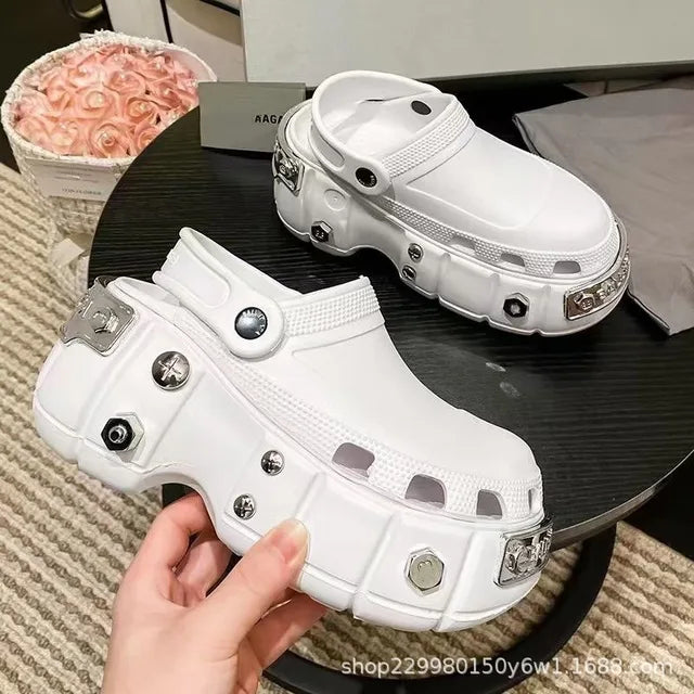 Punk studded platform slippers