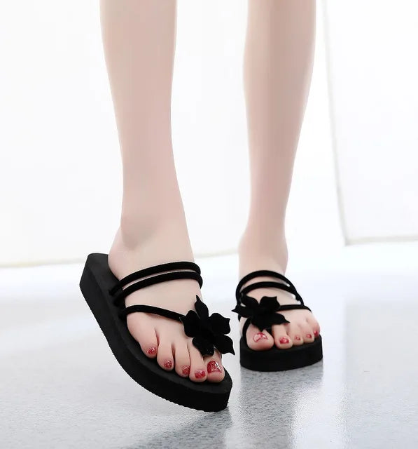 Summer fashion platform wedge sandals for women - outdoor leisure flip-flops with high heel, fabric upper, EVA sole