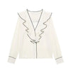 Women's blouse in transparent chiffon: ruffled crossover V-neck with long sleeves and lightweight fabric