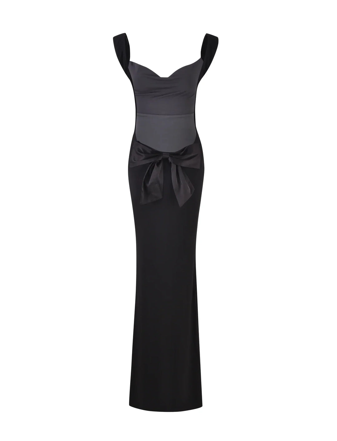 Black Satin Maxi Dress With Bow