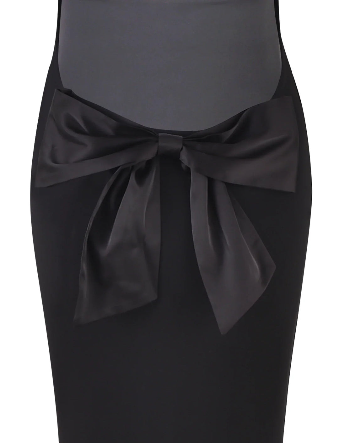 Black Satin Maxi Dress With Bow