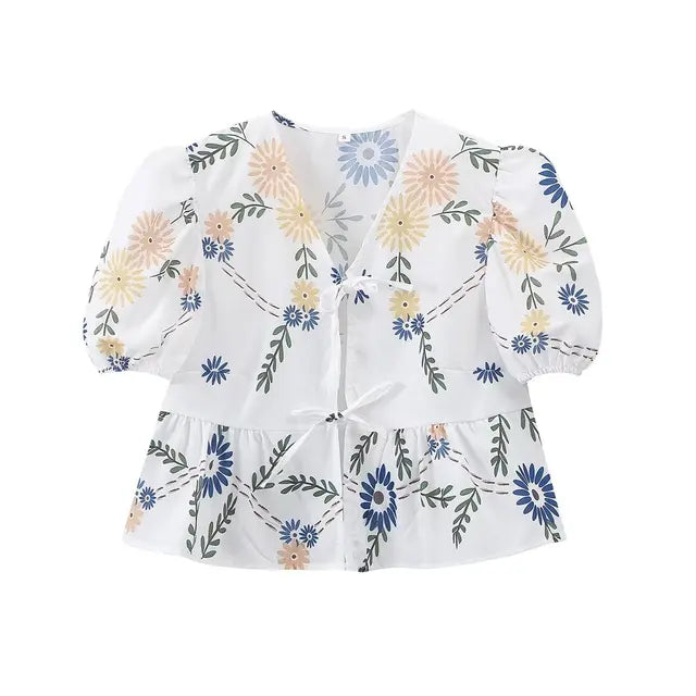 Ladies short sleeve blouse with floral print