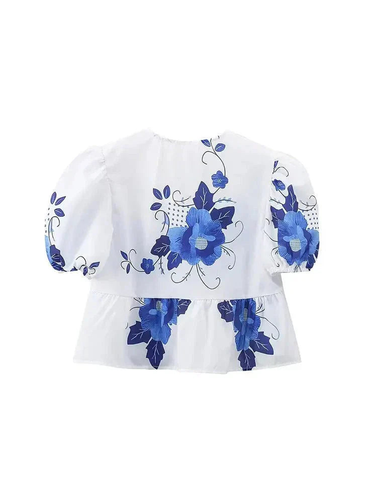 Ladies short sleeve blouse with floral print