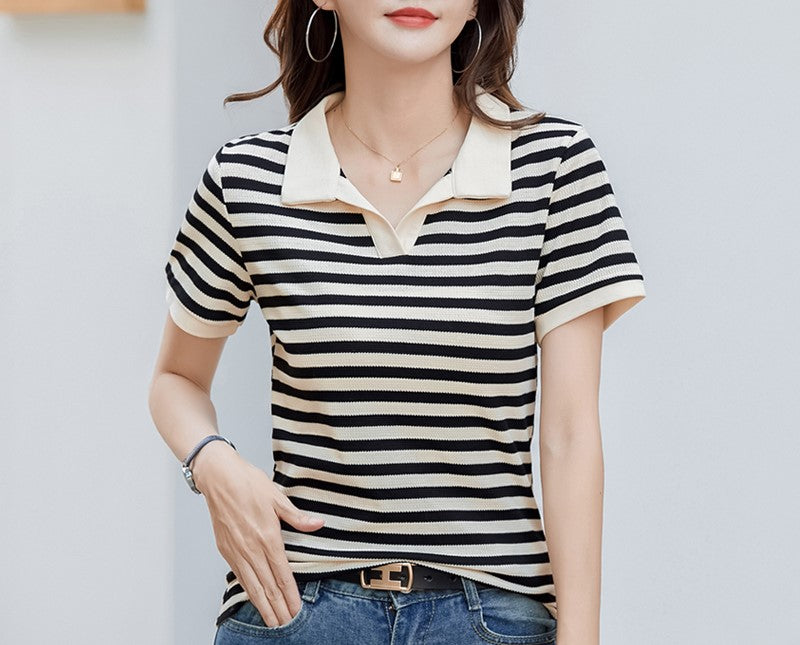 Women's Elegant Striped Polo Shirt