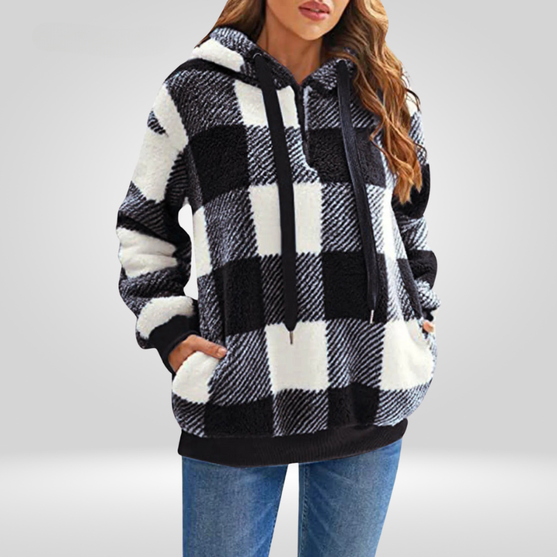 Women's - Half Zip Checked Hoodie - Cosy Knit