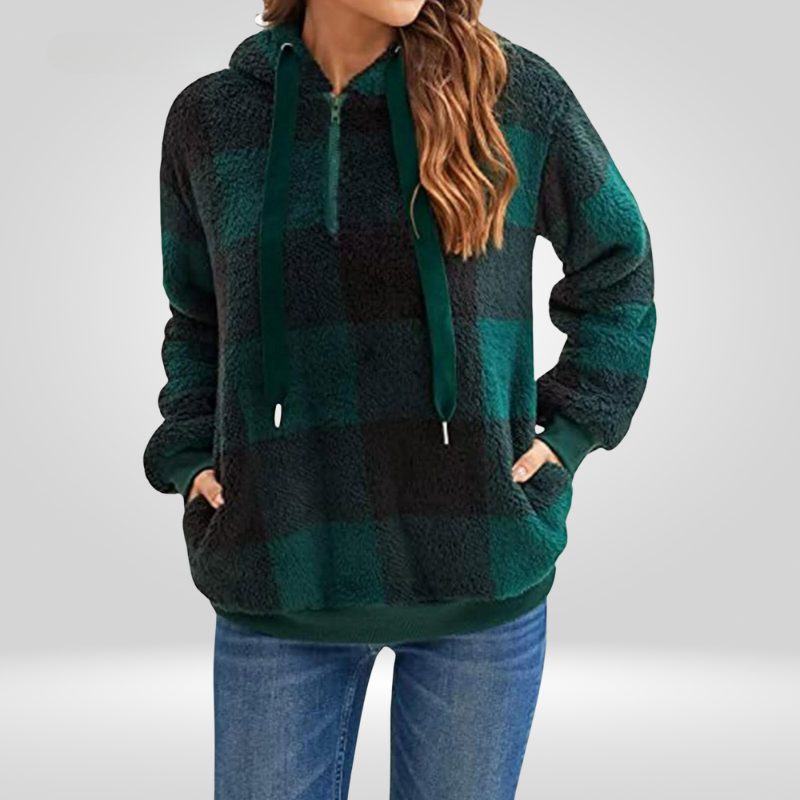Women's - Half Zip Checked Hoodie - Cosy Knit